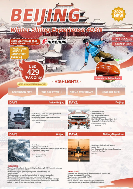 Beijing Winter Skiing Experience 4D3N Package