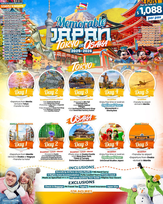 Memorable Japan Tour: Tokyo or Osaka 2025-2026